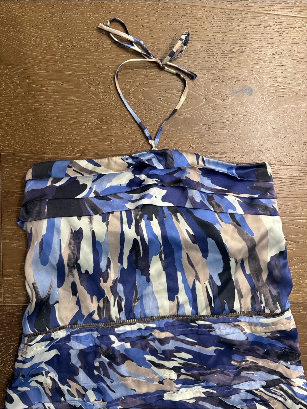 Blue Abstract Halter Ruffle Mini Dress - Picture 4 of 6